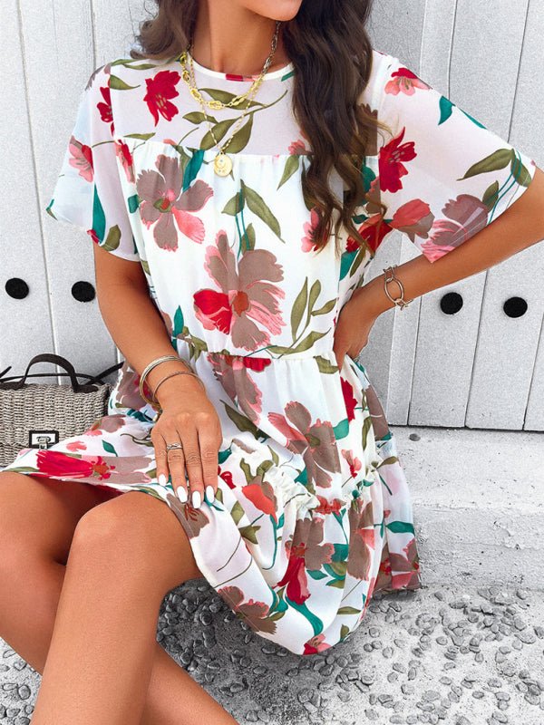Women's new casual holiday printed short - sleeved dress - Day Dress