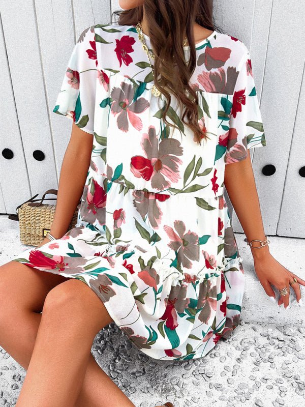 Women's new casual holiday printed short - sleeved dress - Day Dress
