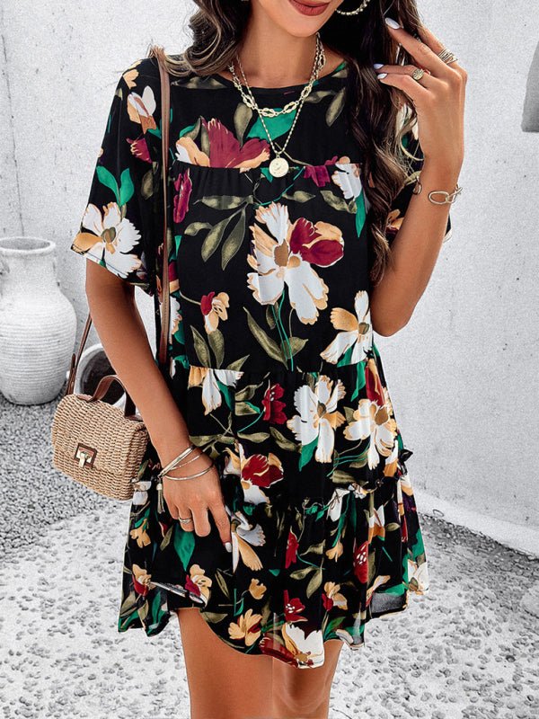 Women's new casual holiday printed short - sleeved dress - Day Dress