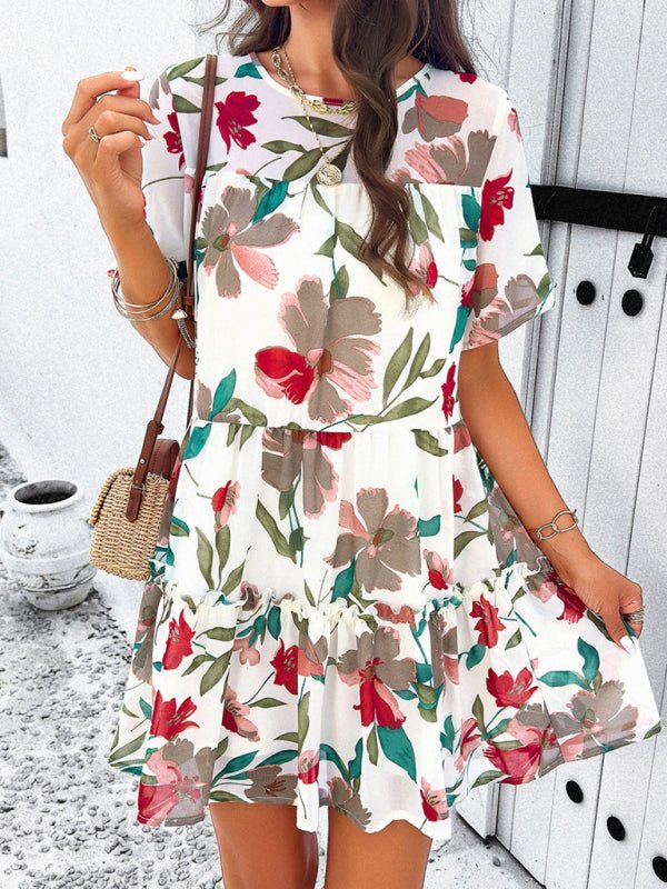Women's new casual holiday printed short - sleeved dress - Day Dress