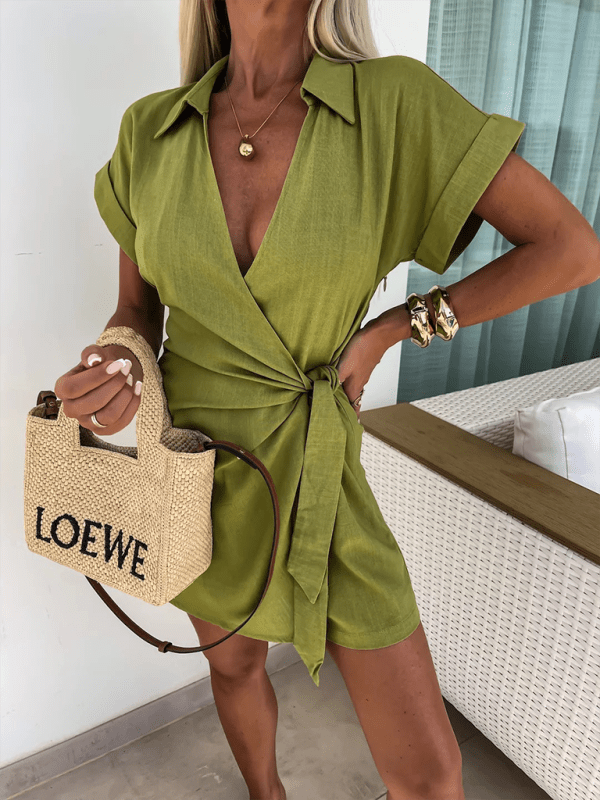 Women's New Casual Lapel Short Sleeve Jumpsuit - Jumpsuit