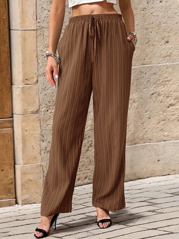 Women's New Casual Pleated Textured Elastic Straight Pants - Bottoms