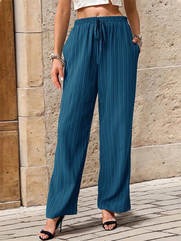 Women's New Casual Pleated Textured Elastic Straight Pants - Bottoms