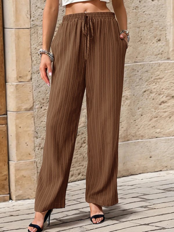 Women's New Casual Pleated Textured Elastic Straight Pants - Bottoms