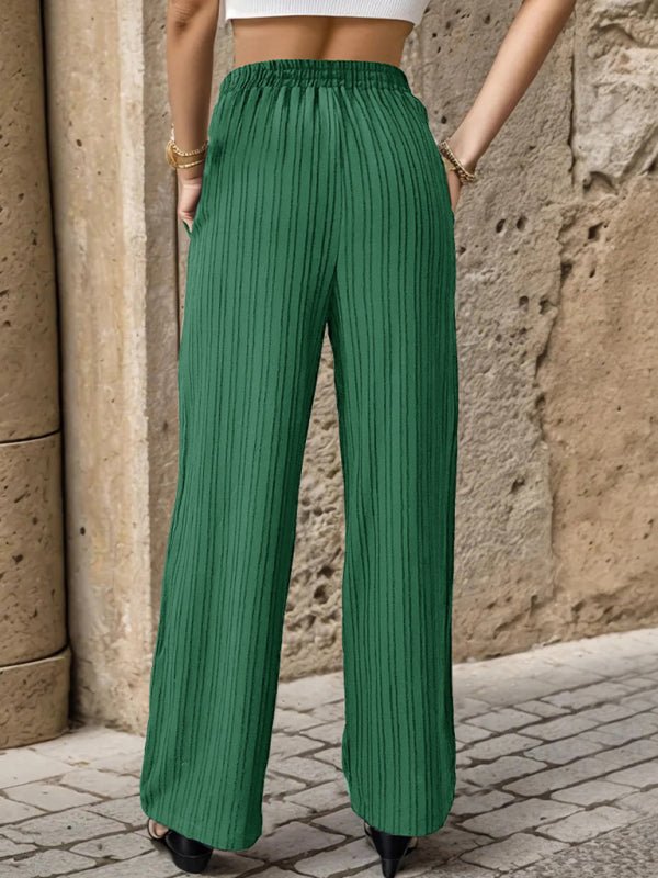 Women's New Casual Pleated Textured Elastic Straight Pants - Bottoms