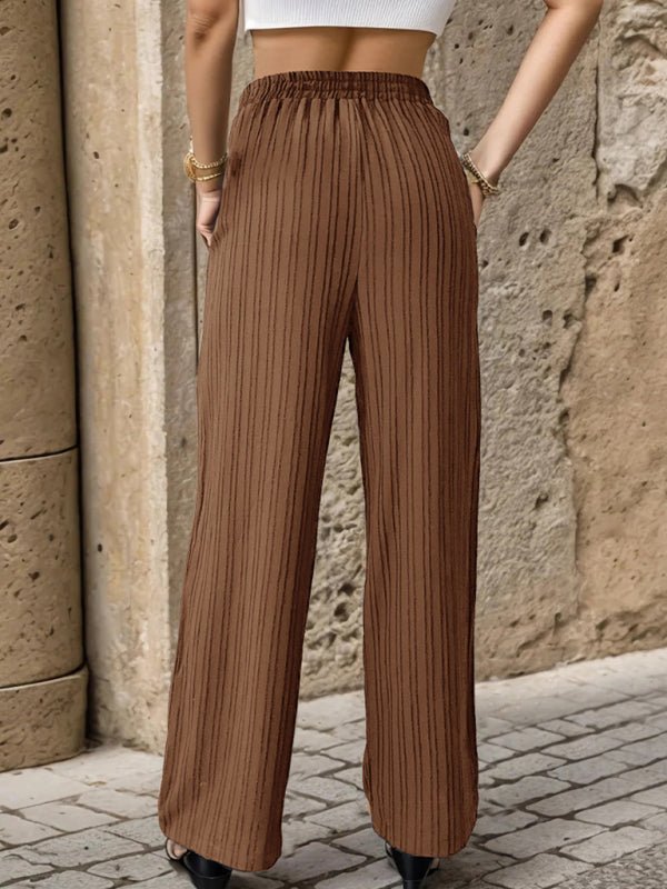Women's New Casual Pleated Textured Elastic Straight Pants - Bottoms