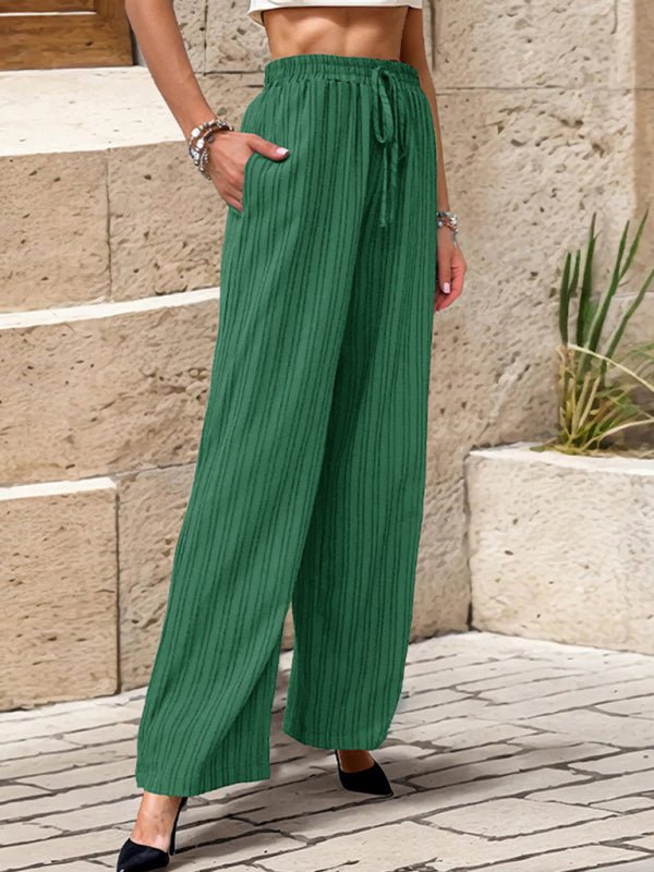 Women's New Casual Pleated Textured Elastic Straight Pants - Bottoms
