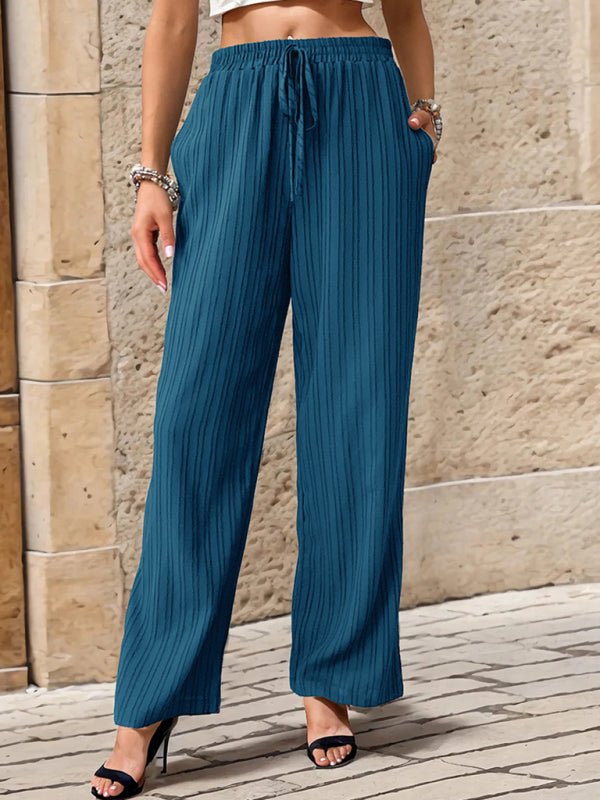 Women's New Casual Pleated Textured Elastic Straight Pants - Bottoms