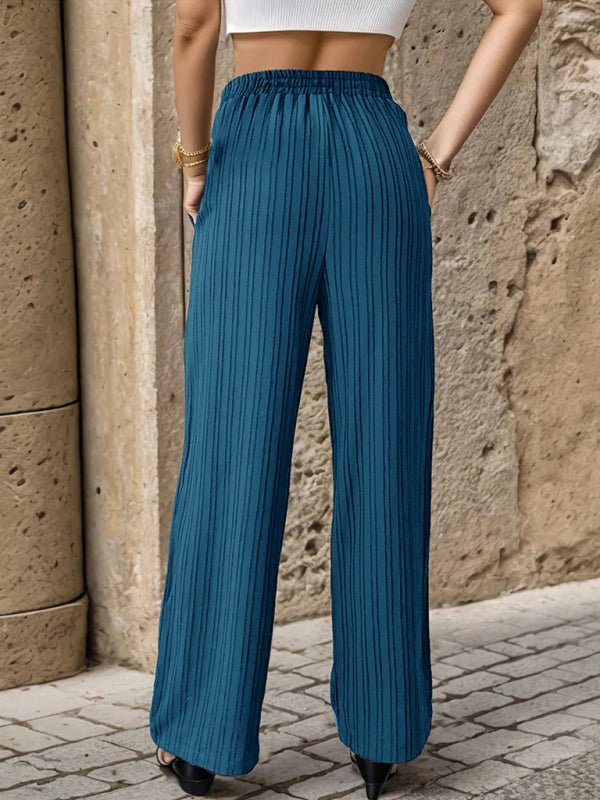 Women's New Casual Pleated Textured Elastic Straight Pants - Bottoms