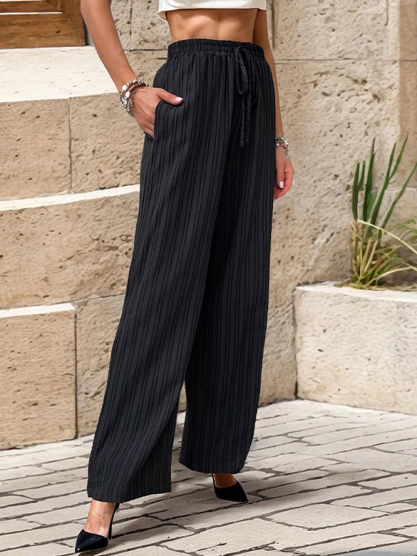 Women's New Casual Pleated Textured Elastic Straight Pants - Bottoms