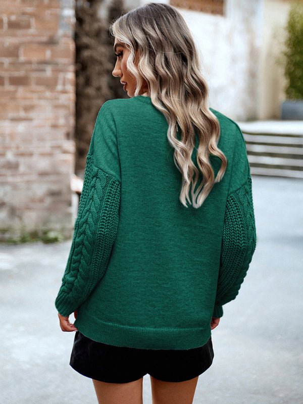 Women's new casual round neck long sleeve knitted sweater - Outerwear