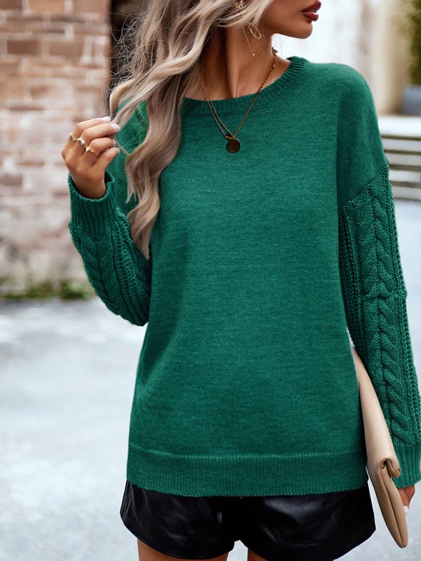 Women's new casual round neck long sleeve knitted sweater - Outerwear
