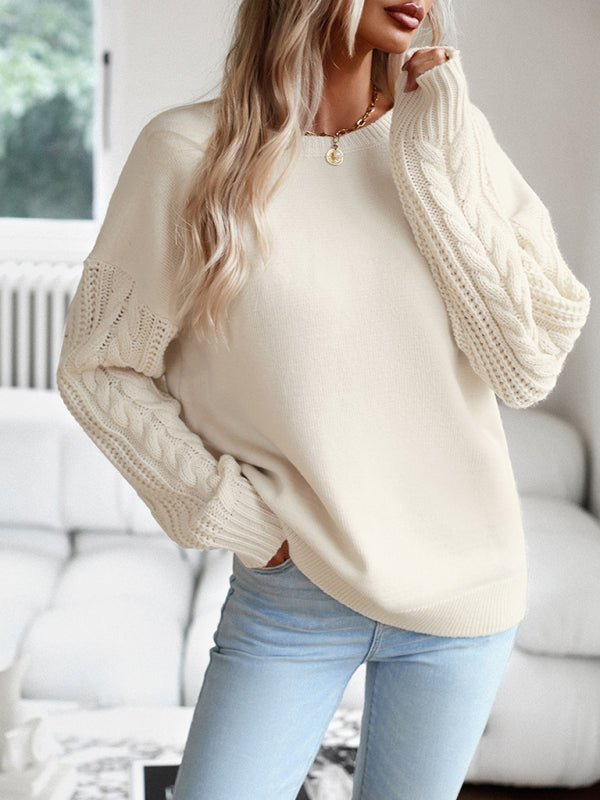 Women's new casual round neck long sleeve knitted sweater - Outerwear