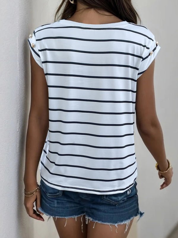 Women's new casual sleeveless striped T-shirt - Top