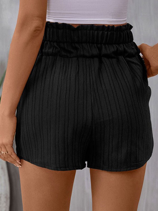 Women's New Casual Versatile Pocket High Waist Button Pleated Elastic Waist Shorts - Bottoms