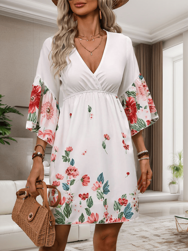 Women's new ethnic style three - quarter sleeve printed dress - Day Dress