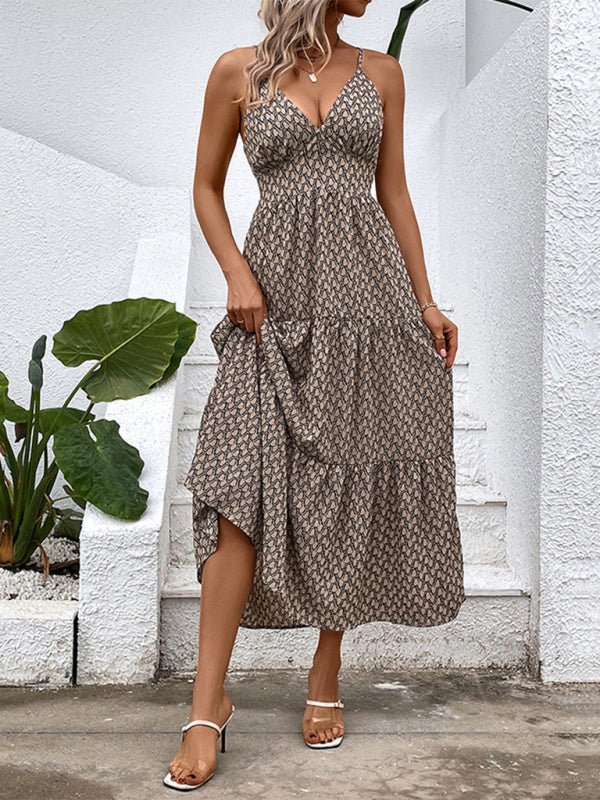 Women's new fashionable V - neck suspender dress - Vacation Dress