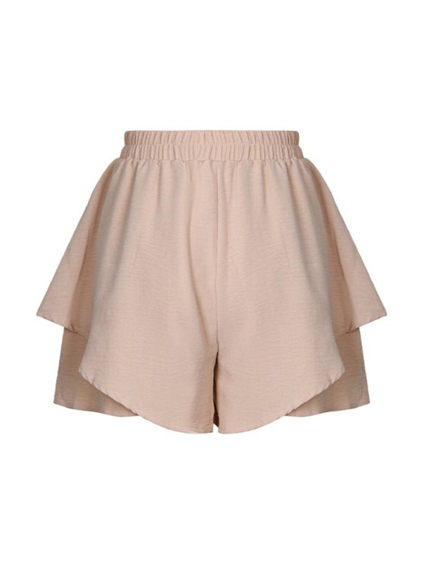 Women's new high waist solid color layered fashion shorts - Bottoms