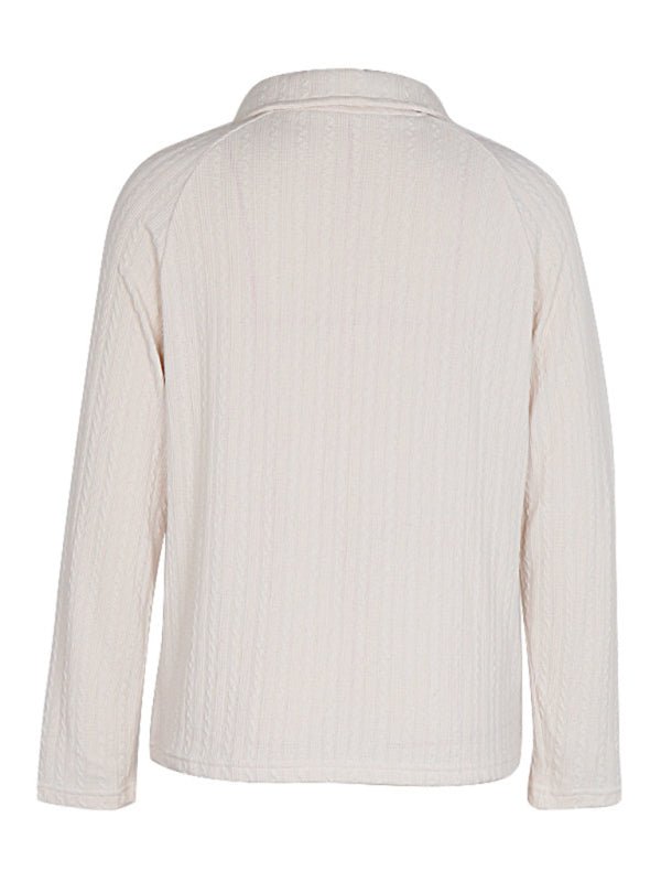 Women's New Lapel Solid Color Long Sleeve Sweater - Outerwear