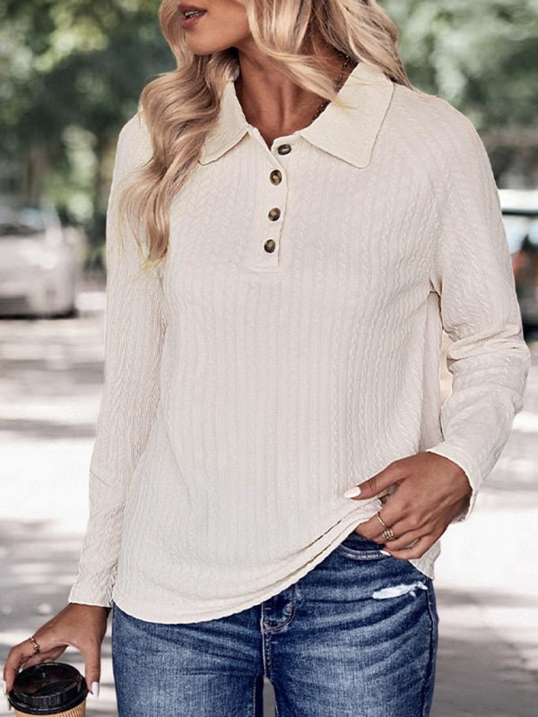 Women's New Lapel Solid Color Long Sleeve Sweater - Outerwear