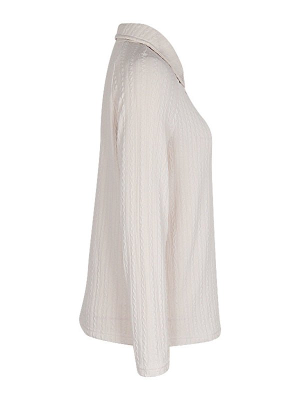 Women's New Lapel Solid Color Long Sleeve Sweater - Outerwear