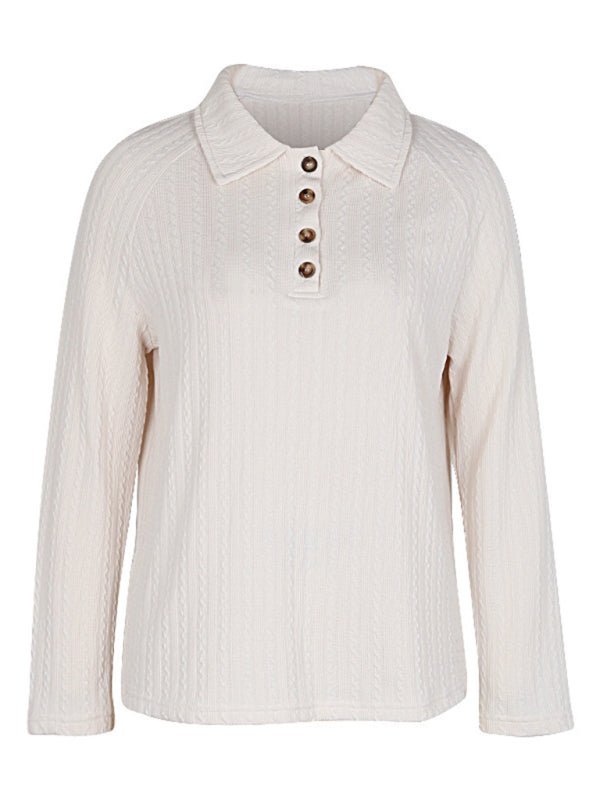 Women's New Lapel Solid Color Long Sleeve Sweater - Outerwear