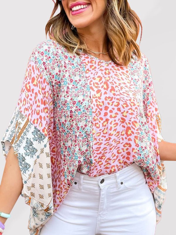 Women's New Leopard Print Dolman Sleeve blouse - Top