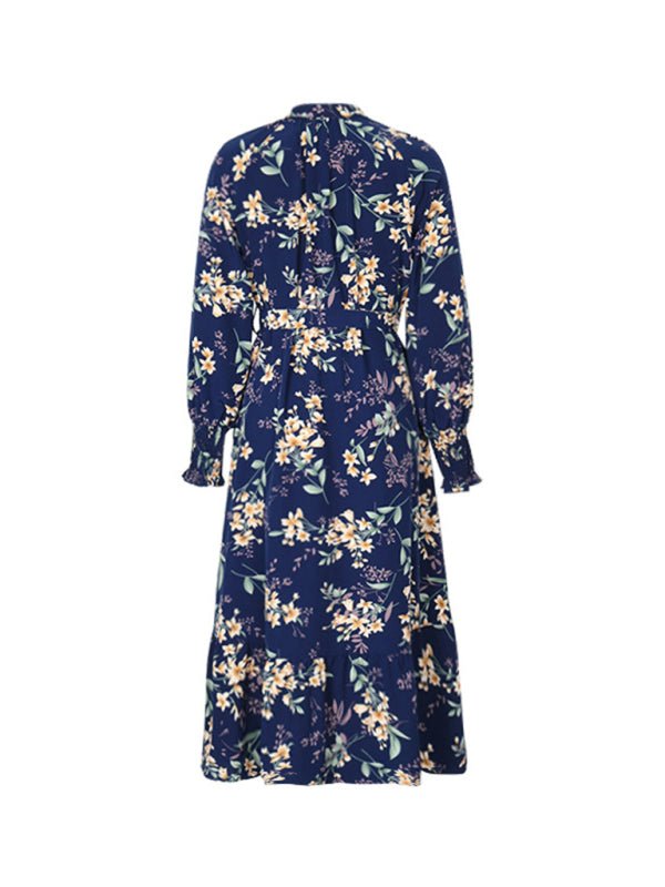 Women's New Long Sleeve Flower Print Dress - Casual Dress