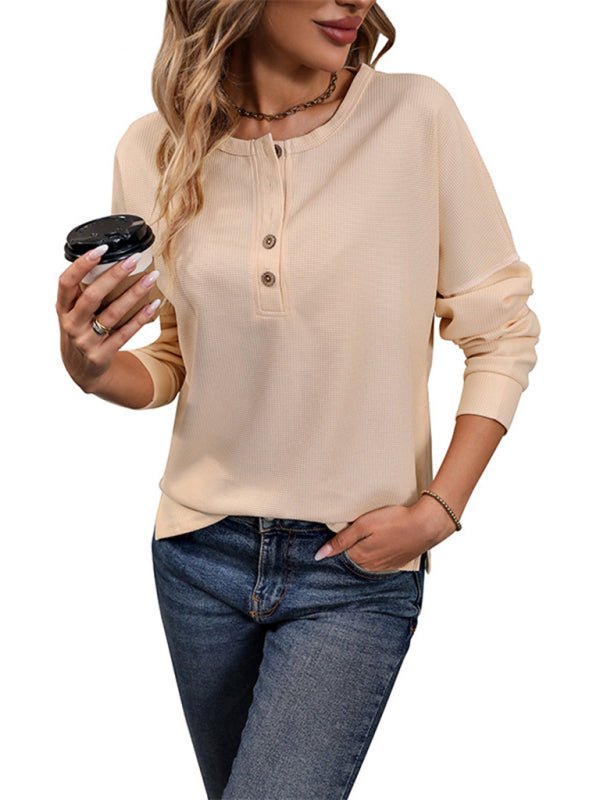 Women's New Long Sleeve Solid Color Knitted Tops - Top