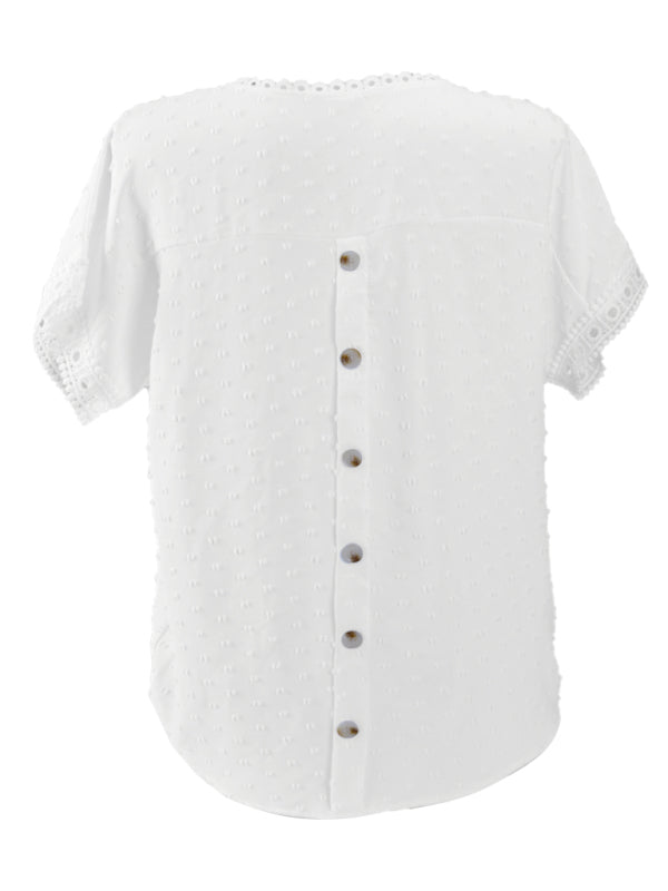 Women's new round neck pullover short sleeve lace top - Top