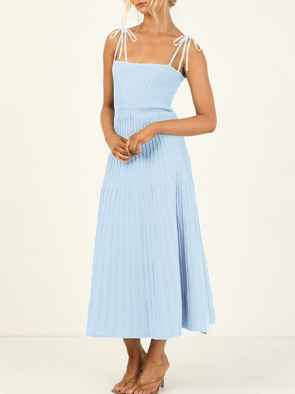 Women's new sling fashion solid color high waist wide swing knitted dress - Sweater Dress