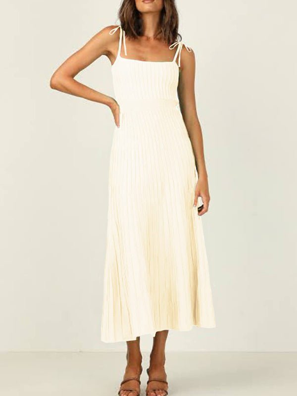 Women's new sling fashion solid color high waist wide swing knitted dress - Sweater Dress