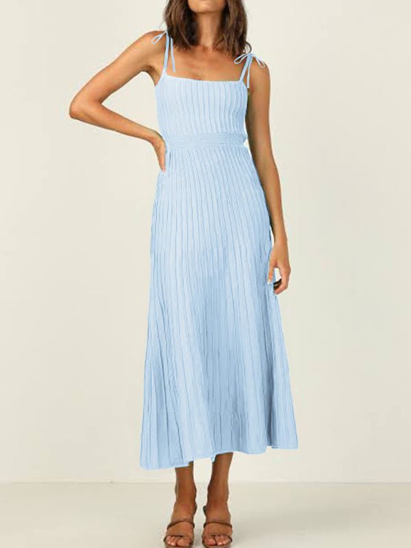 Women's new sling fashion solid color high waist wide swing knitted dress - Sweater Dress