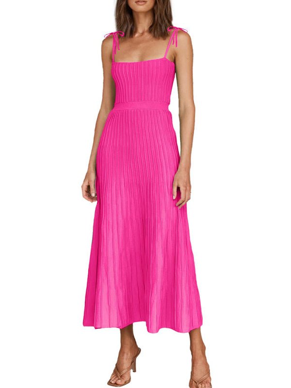 Women's new sling fashion solid color high waist wide swing knitted dress - Sweater Dress