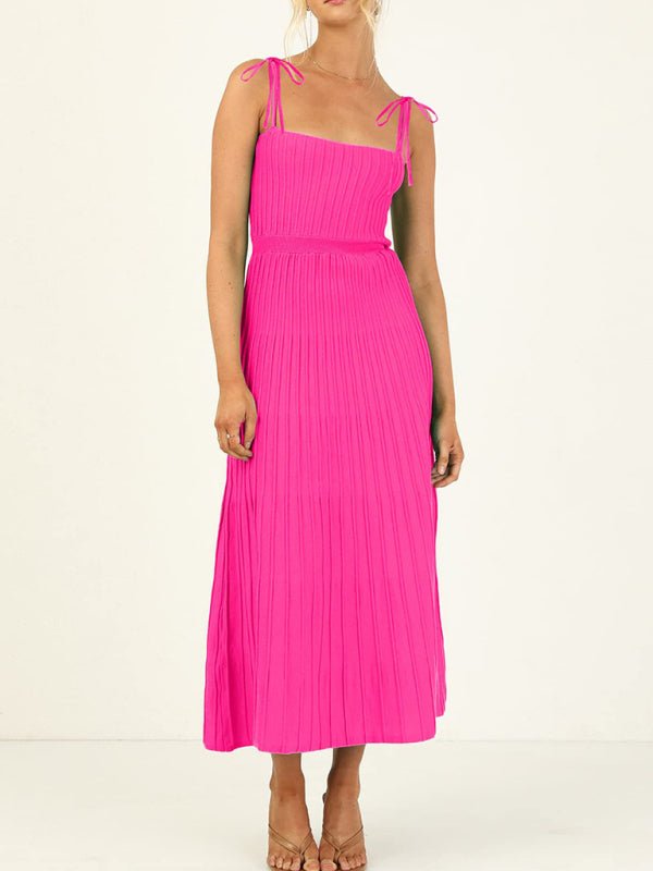 Women's new sling fashion solid color high waist wide swing knitted dress - Sweater Dress