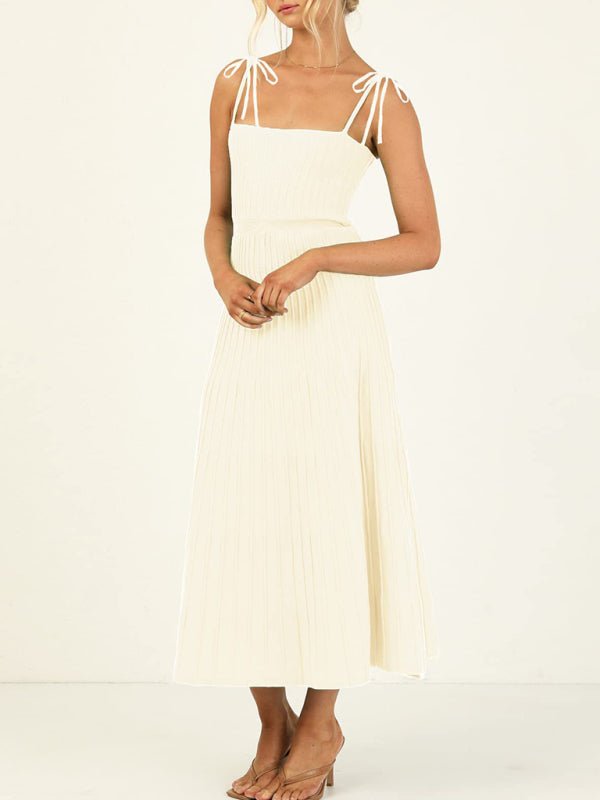 Women's new sling fashion solid color high waist wide swing knitted dress - Sweater Dress