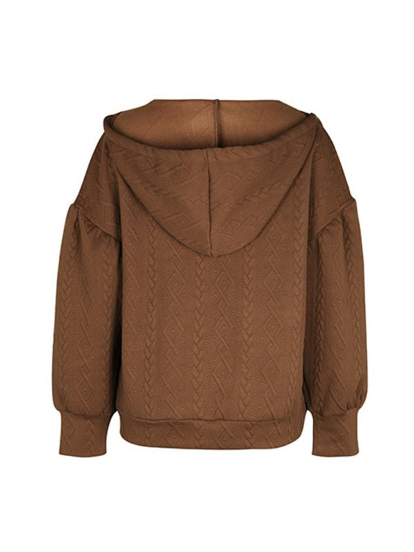 Women's new solid color knitted long hooded sweatshirt - Outerwear