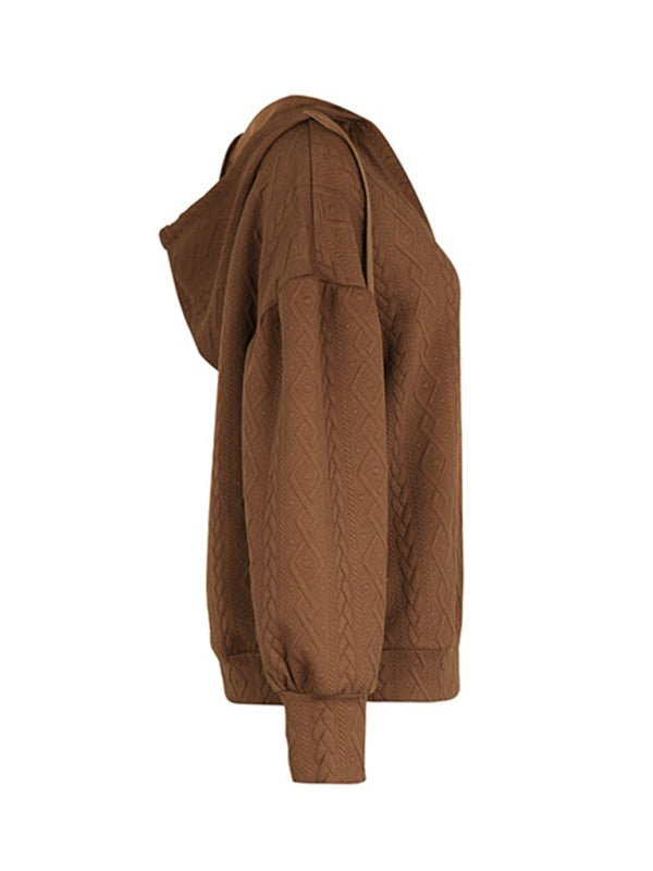Women's new solid color knitted long hooded sweatshirt - Outerwear