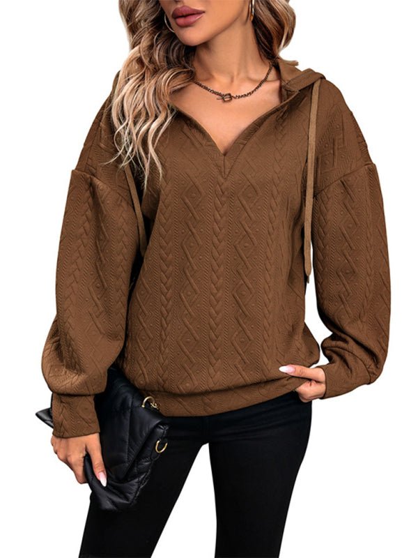 Women's new solid color knitted long hooded sweatshirt - Outerwear