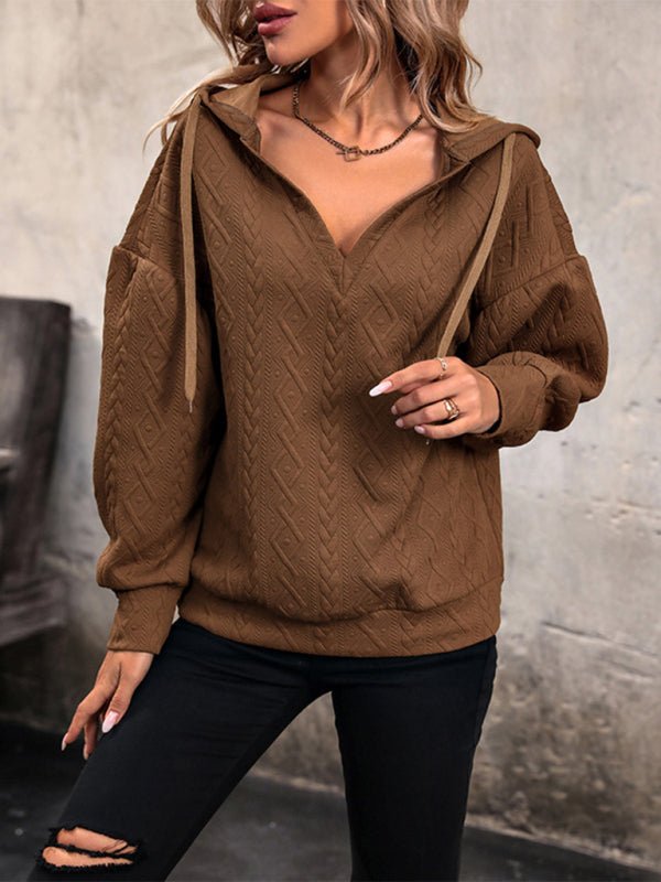 Women's new solid color knitted long hooded sweatshirt - Outerwear