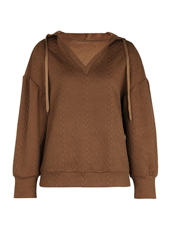 Women's new solid color knitted long hooded sweatshirt - Outerwear