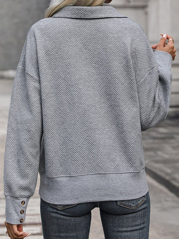 Women's new solid color lapel gray sweatshirt - Outerwear