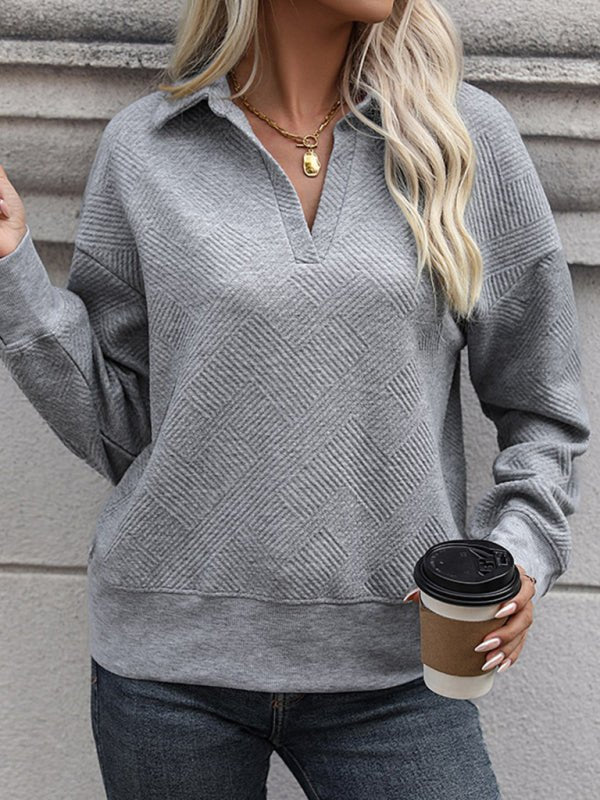 Women's new solid color lapel gray sweatshirt - Outerwear