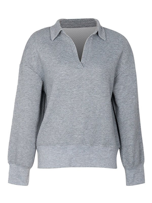 Women's new solid color lapel gray sweatshirt - Outerwear