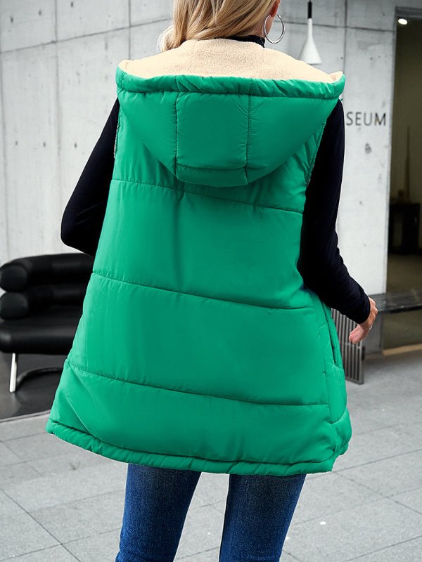Women's new solid color winter loose commuting mid - length hooded cotton coat - Outerwear