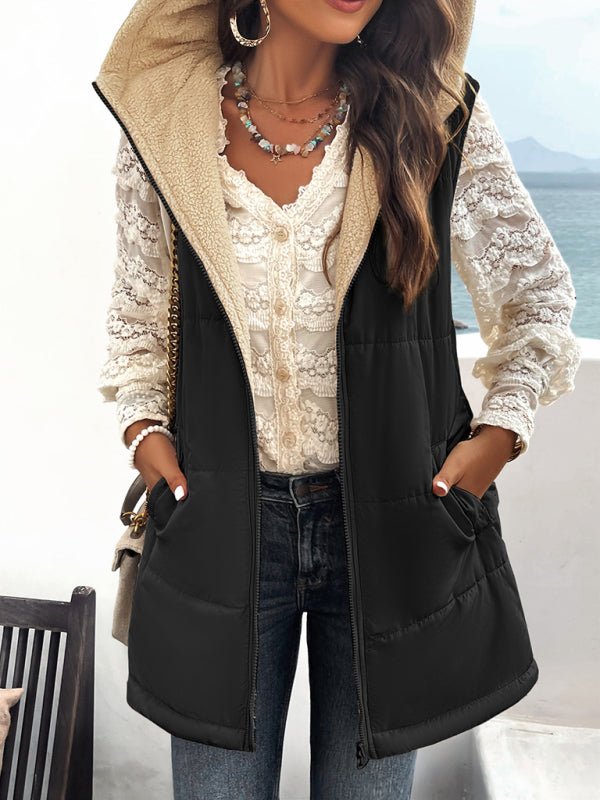 Women's new solid color winter loose commuting mid - length hooded cotton coat - Outerwear