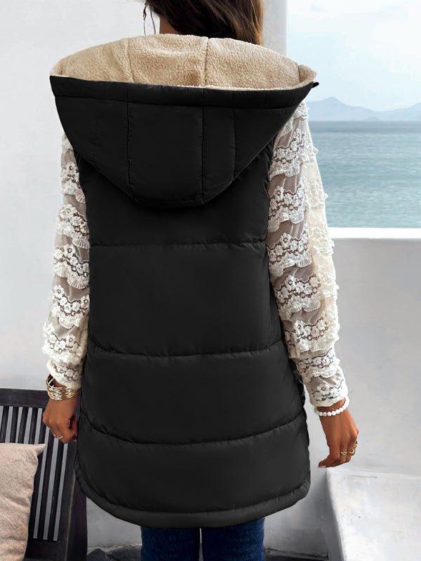 Women's new solid color winter loose commuting mid - length hooded cotton coat - Outerwear