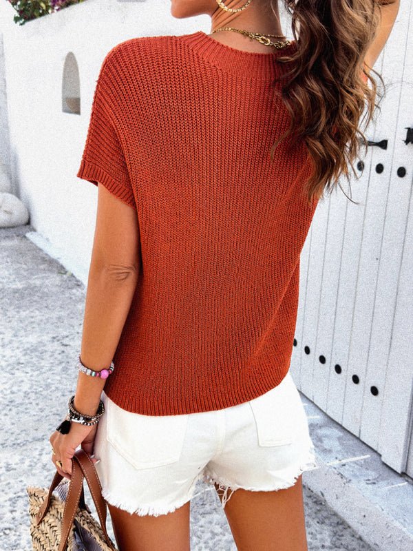 Women's new style casual solid color short - sleeved turtleneck sweater - Outerwear
