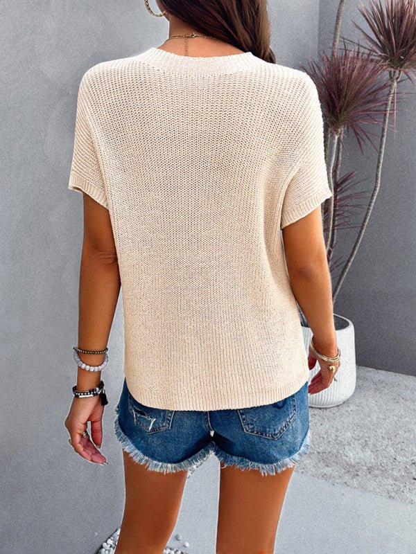 Women's new style casual solid color short - sleeved turtleneck sweater - Outerwear