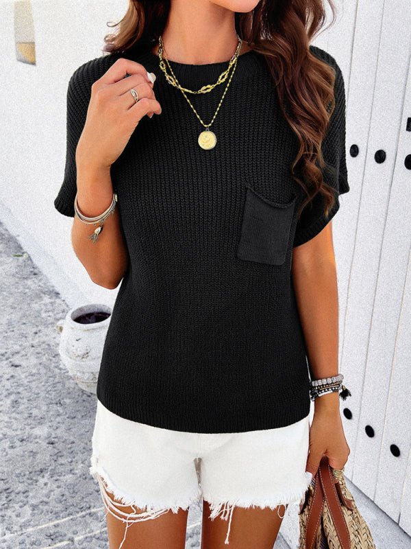 Women's new style casual solid color short - sleeved turtleneck sweater - Outerwear